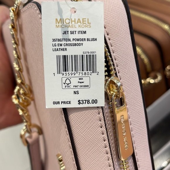 Michael Kors Jet Set Item Large East West Zip Crossbody Leather Powder Blush - Picture 2 of 16